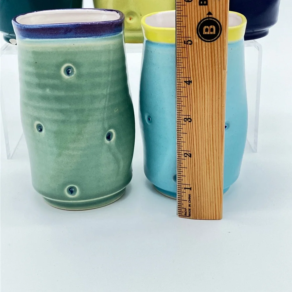 Studio Pottery Dimple Tumblers Set of 5 Handcrafted Colorful Ceramic Cups BM